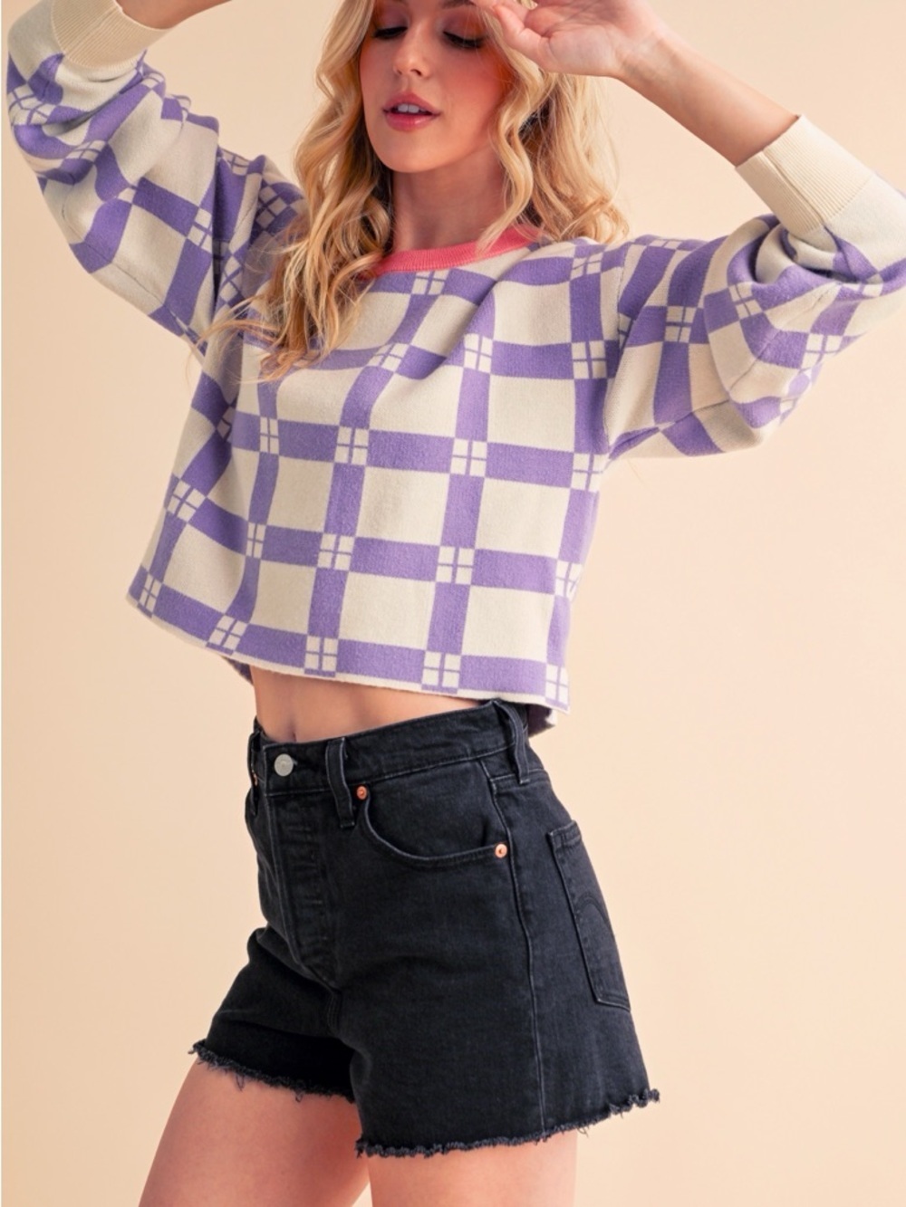 Daily Practice by Anthropologie Pam Plaid Checkered Cropped Sweater • Medium - Picture 2 of 9